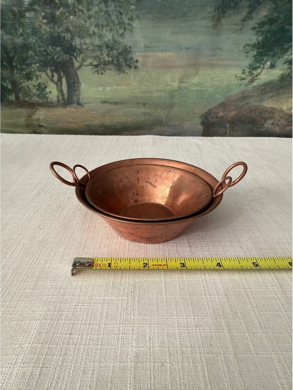 Pair of Small Copper Bowls with Handles - Picture 3 of 3